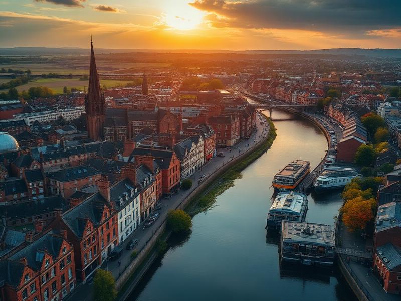 Aerial view of Chester with the River Dee