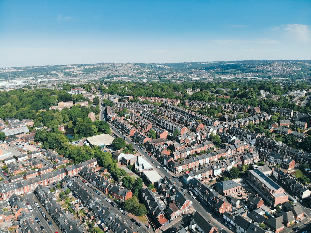 Aerial view of Derby city centre and the River Derwent