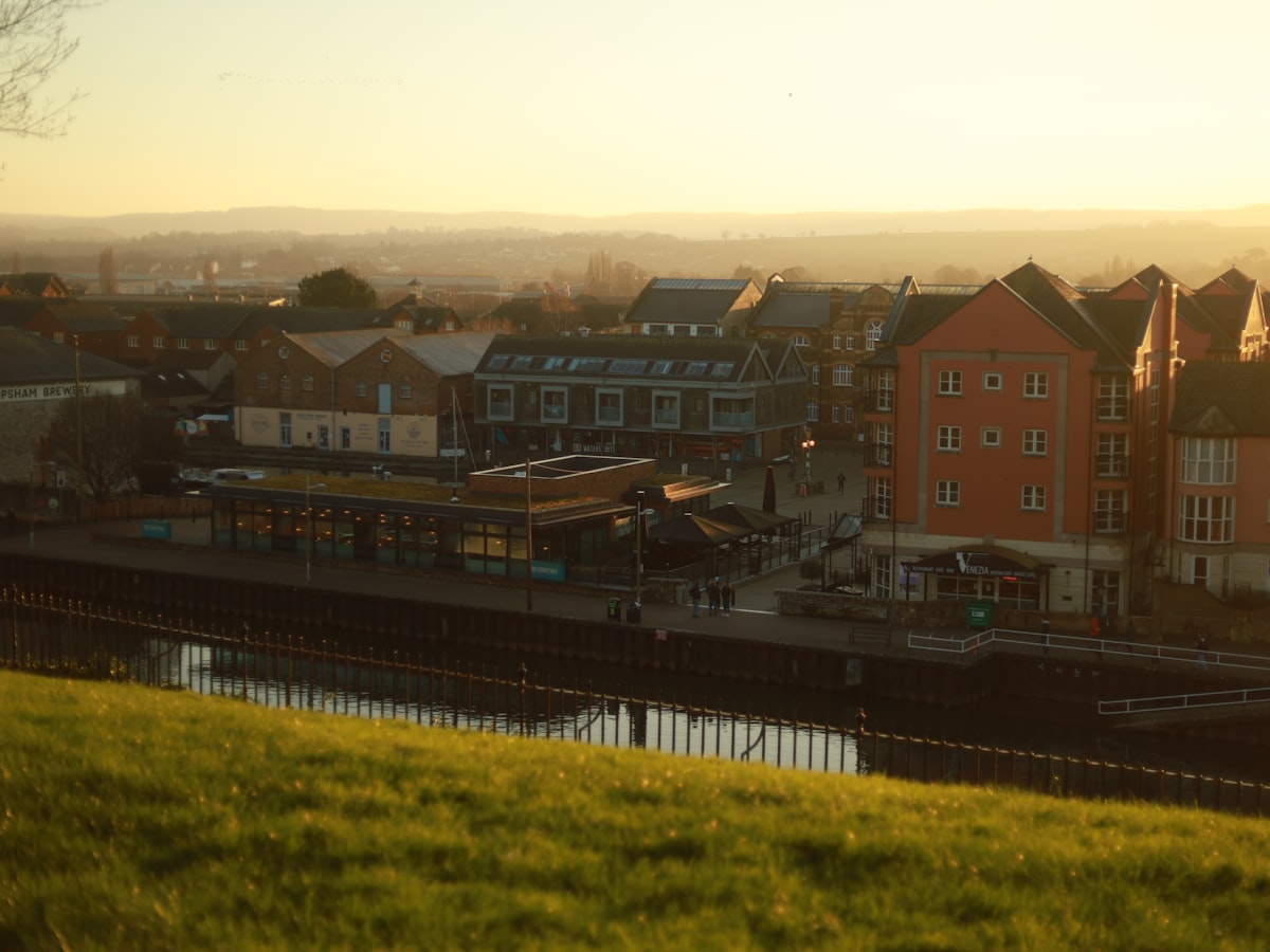 Aerial view of Exeter Cathedral and the city centre