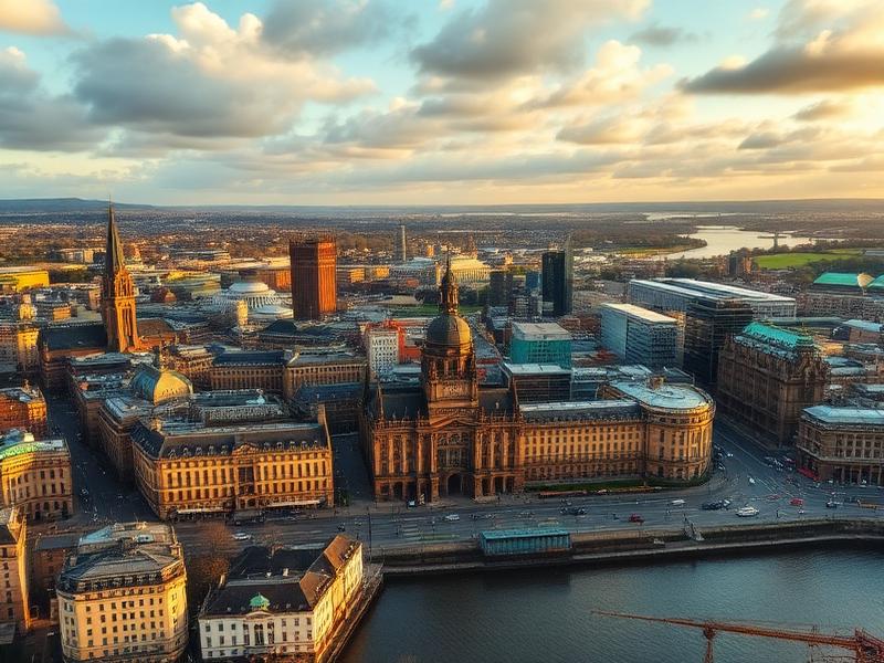 Aerial view of Glasgow with George Square and the Clyde