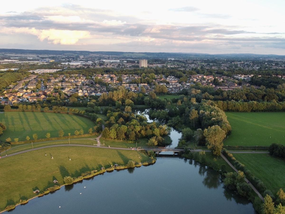Aerial view of Milton Keynes with Campbell Park
