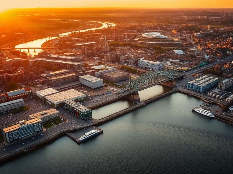 Aerial view of Newcastle with the Tyne Bridge