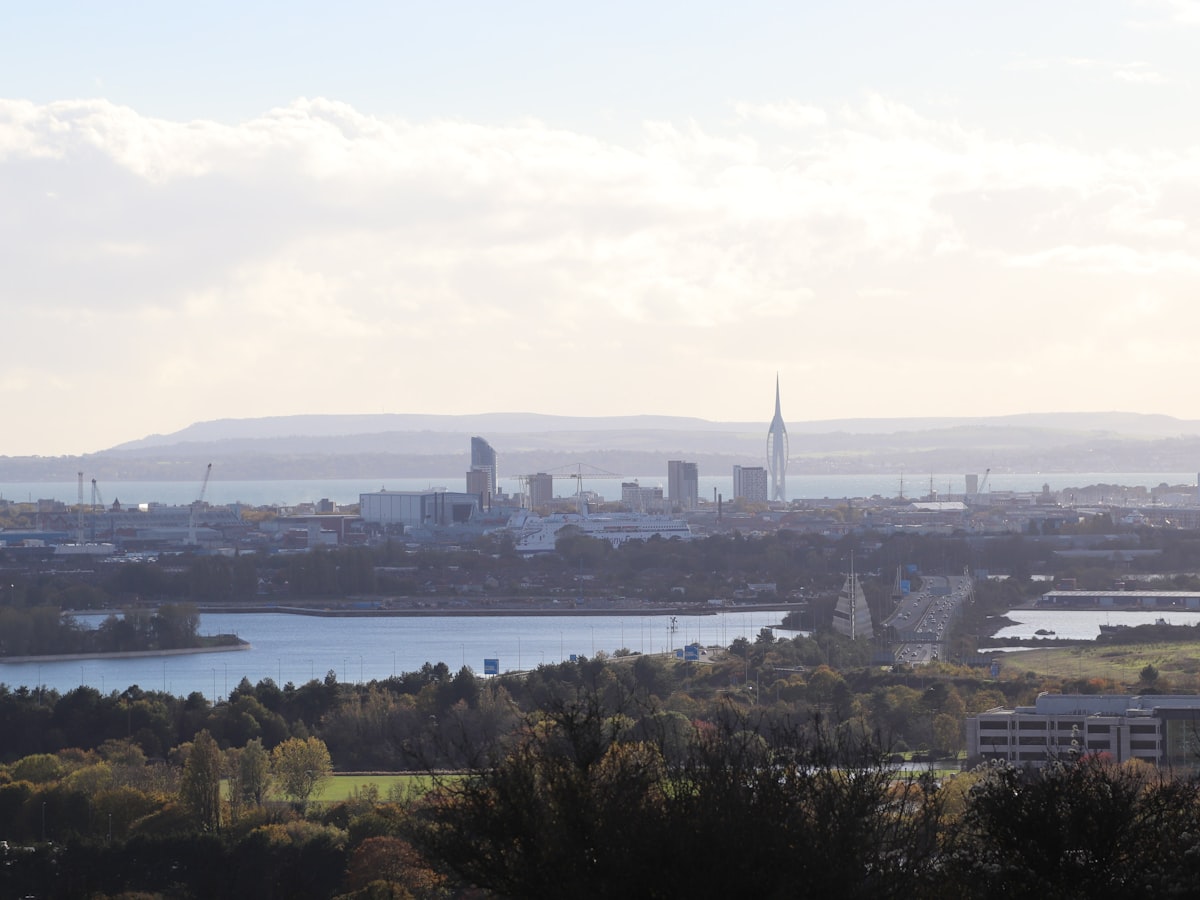 Aerial view of Portsmouth Harbour and the Spinnaker Tower