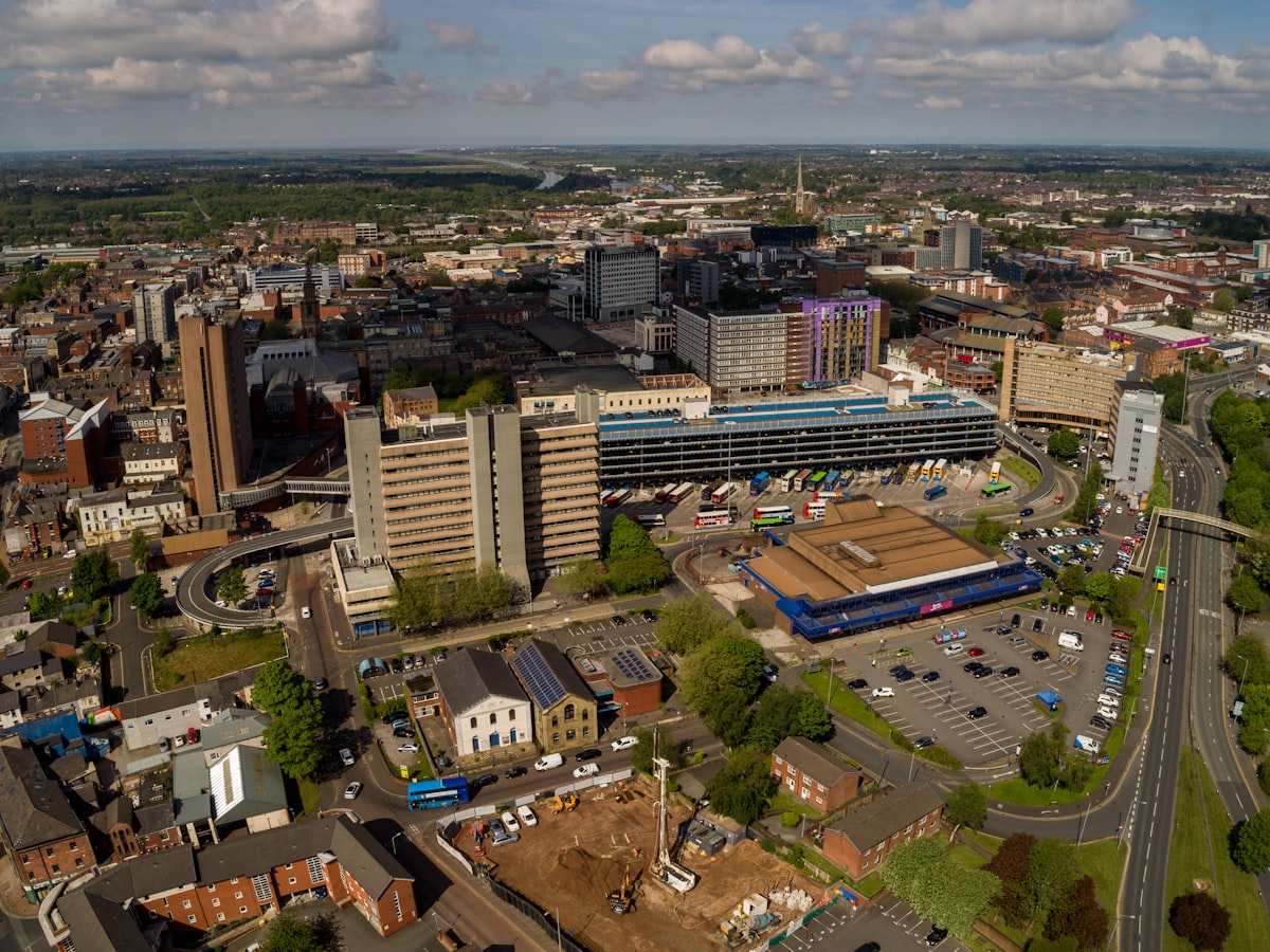Aerial view of Preston city centre