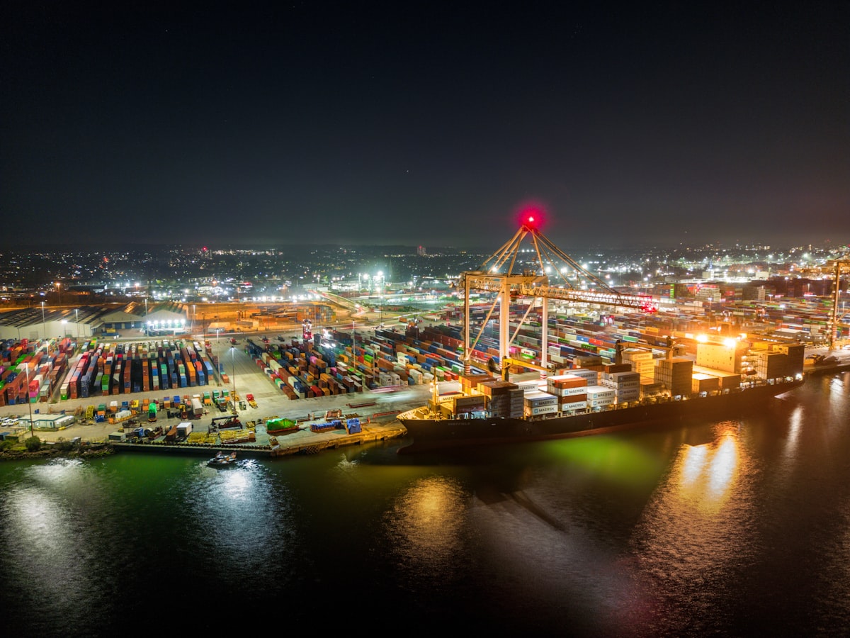 Aerial view of Southampton docks and city centre
